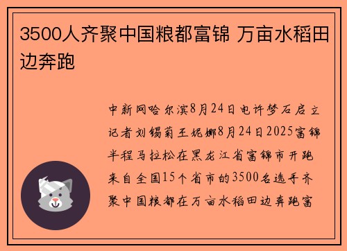 3500人齐聚中国粮都富锦 万亩水稻田边奔跑